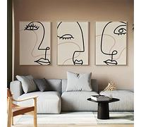 BISLE Visage Humain Expression Courbe Toile tableau Peinture Abstraite Rétro Affiches Nordique Minimaliste Murale Art Tableaux Salon Decoration À La Maison 40x60cmx3 Sans Cadre