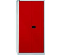 BISLEY Armoire à Portes battantes Universelle 4 tablettes galvanisées 5 Oh, Métal, Corps 506 Gris Clair, façade Rouge Cardinal, 40 x 91,4 x 195 cm