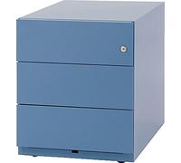 BISLEY Boîte à roulettes Note avec poignée et 3 tiroirs universels, Métal, Bleu (605), 56,5 x 42 x 49,5 cm