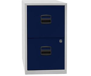 Bisley Home Armoire dossiers Suspendus PFA, 2 tiroirs HR, métal, Corps Gris Clair, façades Bleu Oxford, 40 x 41,3 x 67,2 cm