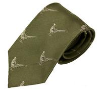 Bisley Pheasants Green 100% Silk Tie - Shooting and hunting - Handmade