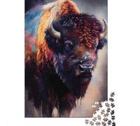 Bison Américain Casse-tête Traits Colorés 1000 Pièces Papier Recyclé pour Adultes - Jeu Éducatif en Famille, Idée Cadeau Parfaite 52x38cm/1000pcs
