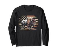Bison Camo USA Flag T-Shirt - Chasse au Buffle Patriotique Manche Longue