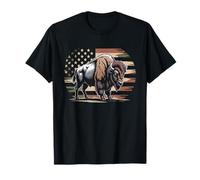 Bison Camo USA Flag T-Shirt - Chasse au Buffle Patriotique T-Shirt
