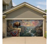 Bison Canyon - Grande bannière de porte de garage rustique patriotique - Décoration de fête d'été pour l'extérieur - 400 x 180 cm