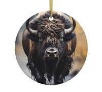 Bison d'Amérique du Nord 7,4 cm Pendentif en céramique imprimé Décoration de Noël Convient pour décorer les rebords de fenêtre, les cheminées et les chambres à coucher
