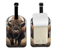 Bison d'Amérique du Nord,Étiquettes à bagages en cuir PU, étiquette nominative de voyage résistante, lot de 2