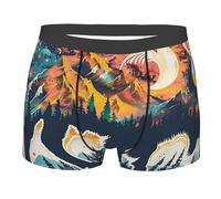 Bison D'Amérique, Forêt, Montagnes, Silhouette, Abstrait Cosmique Homme Boxers Ajustés Caleçon Doux Trunks pour Usage Quotidien Travail Loisirs M