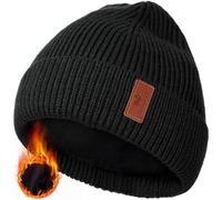 BISON DENIM Bonnet d'hiver chaud en tricot pour homme et femme - Bonnet de neige à rayures - Bonnet chauffant à revers - Cadeau, Noir , L