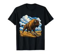Bison Face au Vent à Travers Une Prairie sous des Nuages sans tempête T-Shirt