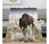 Bison Nature 3D Imprimé Plaid en Microfibre Douce Décor Salon Couverture Jeté Animal Sauvage pour Adulte Chambre Salon Tout Saison 50x60(127x152cm)