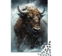 Bison Neige Forêt 1000pcs Mini Puzzle pour Adultes Difficile | 70x50cm Carton Décor Salon Structure Durable Cadeau Anniversaire Relaxation