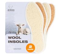 BISON Semelles en laine d'agneau - 2 paires de semelles d'hiver extra-épaisses avec liège et coutures renforcées - Semelles confortables et antidérapantes pour hommes et femmes - Taille 44