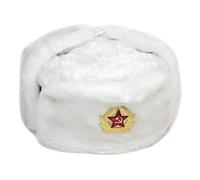 Bison USCHANKA Russie Bonnet d'hiver en fourrure avec motif cocarde, Blanc., 59/60 cm