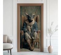 Bison Vintage Sticker Mural, Art Faune Royal Autocollants De Porte Muraux Décoration Poster Murale, Portrait Renaissance Stickers de Porte Imperméable Vinyle 90x200 cm
