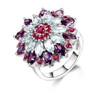 BISONBLUE Bague Femme Bagues Cadeaux femmes Accessoires de mode Bagues En Forme De Fleur De Pierres Précieuses Multicolores Pour Femmes 6 Violet