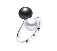 BISONBLUE Bague Femme Bagues Hommes Cadeaux Bague En Perles D'Eau Douce Naturelles Noires, Ajustable, Nouvelle Bague Pour Femmes, Cadeaux Redimensionnables, Noir Et Blanc