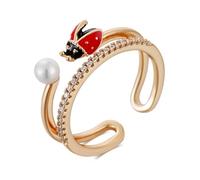 BISONBLUE Bague Femme Bagues Hommes Cadeaux Bague Ouverte Coccinelle En Perle Mignonne Pour Femmes, Zircon Naturel, Cadeaux Uniques Redimensionnables