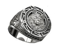 BISONBLUE Bague Femme Bagues Hommes Cadeaux Bague Tête De Loup Vintage Pour Hommes Viking Gothique Hip Hop Motif Sculpté Cadeau De Fête 12