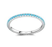 BISONBLUE Bague Femme Fille Bague en Or rosé Alliance Fiançailles Bague Empilable Classique Et Exquise en Forme De Cercle Turquoise pour Femme, Tendance, 6 Turquoises