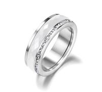 BISONBLUE Bagues Homme Bague Femme Rings Cadeaux Bagues En Céramique Blanche À La Mode, Bagues De Fiançailles De Mariage Classiques En Zircone Cubique Pour Femmes 6 S1