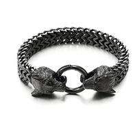 BISONBLUE Bracelet Bracelets Homme Cadeau 21Cm Rock Viking Wolf Charm Bracelet Hommes Maille Chaîne Biker Punk Bracelets