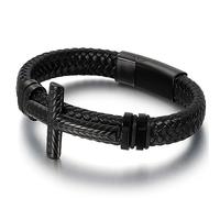 BISONBLUE Bracelet Bracelets Homme Cadeau Bracelet en Cuir Tressé pour Homme Christian Cross Bracelets Homme Amitié Religieuse