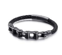BISONBLUE Bracelet Bracelets Homme Cadeau Bracelets À Breloques Chaîne De Vélo Hip Hop pour Hommes 21Cm Cuir De Chaîne Noir Brossé