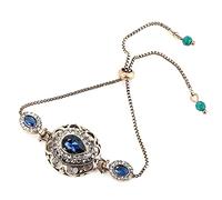 BISONBLUE Bracelet Femme Bracelets Bracelet De Fleur De Cristal Gris De Luxe pour Les Femmes Bracelets Antiques Longueur Réglable Vintage Bleu