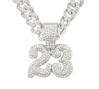 BISONBLUE Collier Chaîne Homme Bijoux Hip Hop Femme Pendentif Sport Collier Pendentif Diamant Numéro 23 pour Hommes, Personnalité Hip Hop, Argent 45Cm