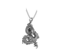 BISONBLUE Collier Chaîne Homme Bijoux Hip Hop Femme Pendentif Sport Collier Pendentif Dragon De Style Chinois Rétro pour Hommes Et Femmes, Cadeau De Style Punk Hip-Hop, Couleur Argent