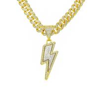BISONBLUE Collier Chaîne Homme Bijoux Hip Hop Femme Pendentif Sport Collier Style Hip-Hop Personnalisé Collier Pendentif Éclair Tendance Couleur Or 45Cm