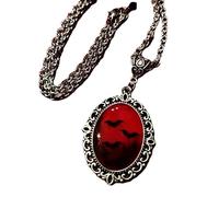 BISONBLUE Collier Femme Pendentif Filles Femmes Chaine Necklace Collier Chauve-Souris Vampire, Pendentif En Cristal Gaufré, Cristal Rouge, Noir, Collier De Sorcière, Fête My