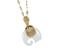 BISONBLUE Collier Femmes Pendentif Cadeaux Chaîne Collier Vintage Avec Pendentif Éléphant En Jade Hetian Blanc, Chaîne En Saphir Pour Femmes, Wt