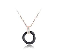 BISONBLUE Collier Femmes Pendentif Cadeaux Chaîne Colliers Avec Pendentif En Cristal Et Céramique, Noir Et Blanc, Pour Femmes, Or Rose, Noir