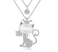 BISONBLUE Collier Femmes Pendentif Cadeaux Chaîne Colliers Chat Chaton Pendentif Longue Chaîne En Strass, Cadeau De Pour Femmes