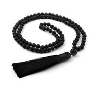BISONBLUE Collier Hommes Pendentif Femmes Colliers Cadeau 108 Collier De Perles De Pierre Noire Brillante Hommes Collier De Perles De Pierre De Lave Volcanique À La Main Méditation Blacklava