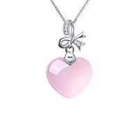 BISONBLUE Collier Pendentif Femmes Hommes Chaîne Chandail Chaîne Collier De Pierres Précieuses Pour Femmes, Chaîne De Clavicule, Quartz Rose, Pendentif En Cristal En Forme De Cœur Rose, Cadeau Do