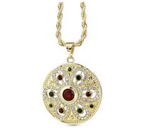 BISONBLUE Collier Pendentif Femmes Hommes Chaîne Chandail Chaîne Collier Pendentif Rond Marocain Pour Femmes, Chaîne De Fleurs, Caftan Xy2703Red