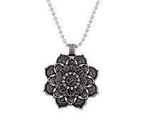 BISONBLUE Collier Pendentif Femmes Hommes Chaîne Chandail Chaîne Colliers Vintage Avec Pendentif Fleur De Lotus Mandala Pour Femmes, Chaîne En Cuir À Breloques, Chaîne Amulette
