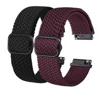 BISONSTRAP 2 Pièces Bracelets de Montre en Nylon Tressé, Boucle Réglable Améliorée, Sangles Sport Élastique pour Homme et Femme, 18mm, Noir+Vin Rouge