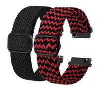 BISONSTRAP 2 Pièces Bracelets de Montre en Nylon Tressé, Boucle Réglable Améliorée, Sangles Sport Élastique pour Homme et Femme, 18mm, Noir+Rouge Noir