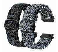 BISONSTRAP 2 Pièces Bracelets de Montre en Nylon Tressé, Boucle Réglable Améliorée, Sangles Sport Élastique pour Homme et Femme, 18mm, Graphite Gris+Blanc Noir