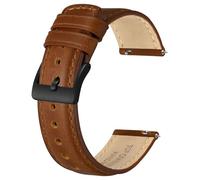 BISONSTRAP Bracelet de Montre en Cuir pour Homme et Femme, Cuir Huileux Pull-Up, Bracelets de Remplacement à Libération Rapide, 22mm, Marron Caramel (Boucle Noire)