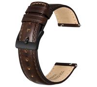 BISONSTRAP Bracelet de Montre en Cuir pour Homme et Femme, Cuir Huileux Pull-Up, Bracelets de Remplacement à Libération Rapide, 22mm, Marron Foncé (Boucle Noire)
