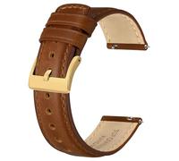 BISONSTRAP Bracelet de Montre en Cuir pour Homme et Femme, Cuir Huileux Pull-Up, Bracelets de Remplacement à Libération Rapide, 18mm, Marron Caramel (Boucle Dorée)