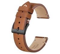 BISONSTRAP Bracelet de Montre en Cuir Vieilli, Bracelets de Rechange pour Hommes, Dégagement Rapide, 18mm, Marron Caramel (Boucle Noire)