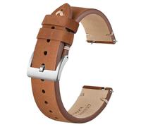 BISONSTRAP Bracelet de Montre en Cuir Vieilli, Bracelets de Rechange pour Hommes, Dégagement Rapide, 20mm, Marron Caramel (Boucle Argentée)
