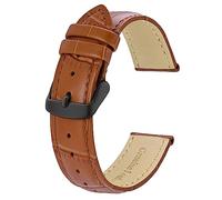 BISONSTRAP Bracelets de Montre 20mm, Cuir Gaufré Crocodile, Marron Caramel avec Boucle Noire