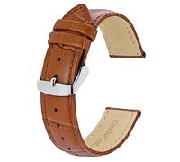BISONSTRAP Bracelets de Montre 24mm, Cuir Gaufré Crocodile, Marron Caramel avec Boucle Argentée